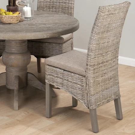 Coastal Kubu Rattan Dining Side Chair with Oatmeal Linen Seat